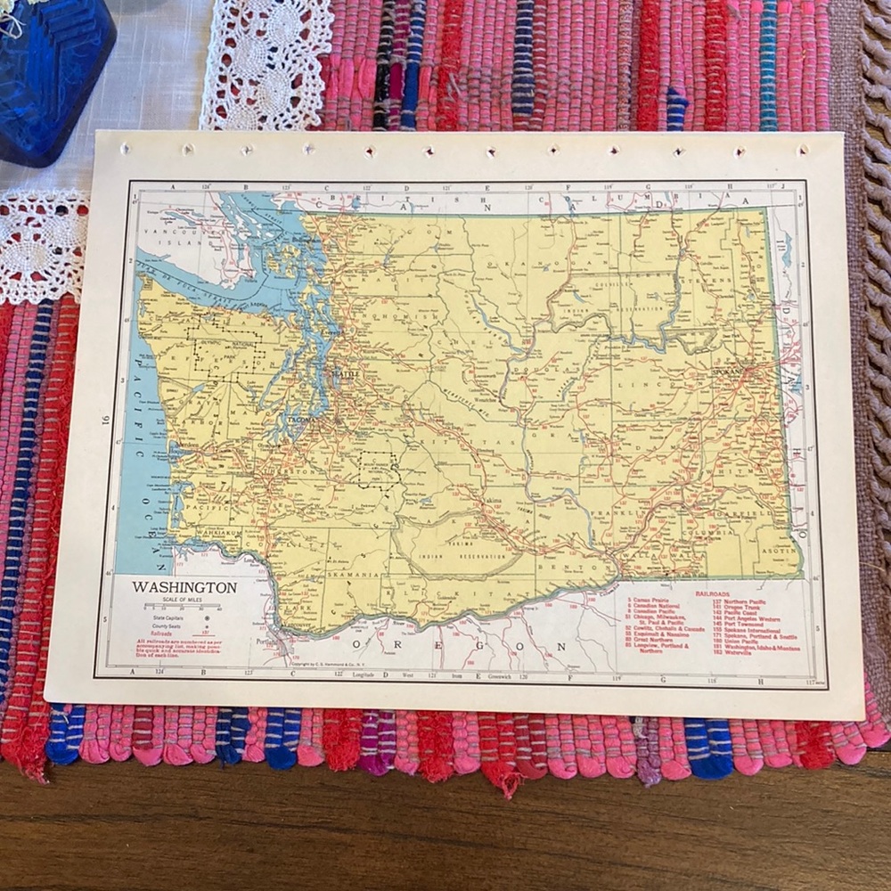 1949 Washington/W. Virginia Map Ready to Frame 9 1/4” x 12 1/4” with R…